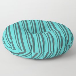 [ Thumbnail: Dark Slate Gray & Turquoise Colored Striped Pattern Floor Pillow ]