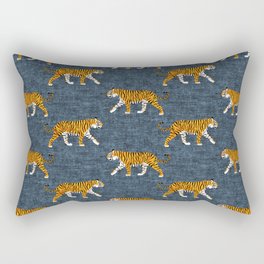 walking tigers - blue Rectangular Pillow
