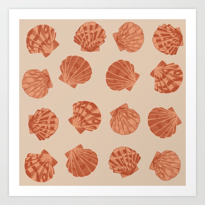 Boho Chic Beach Seashell Pattern In Burnt Orange Art Print By