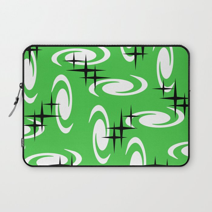 Retro Atomic Age Swirls Stars Pattern Green Laptop Sleeve