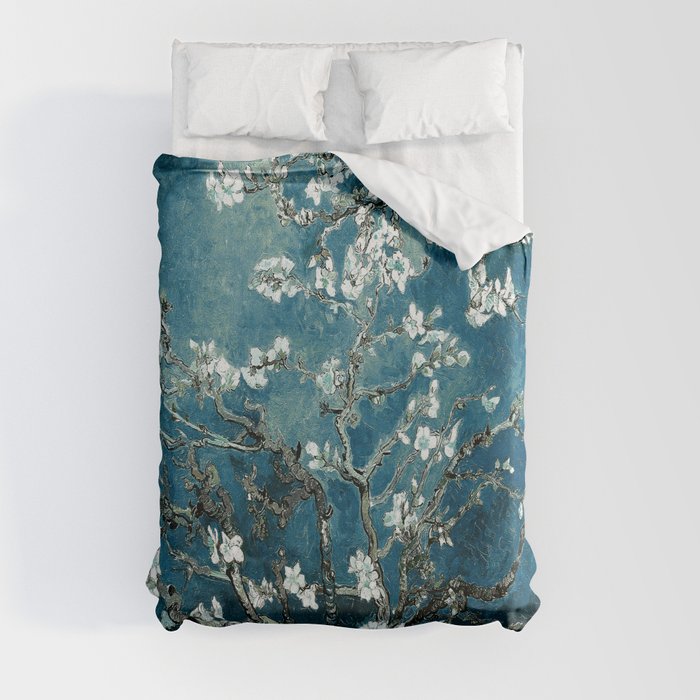 Van Gogh Almond Blossoms : Dark Teal Duvet Cover