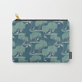 Herons Flocking Under Willow Trees Carry-All Pouch | Painting, Nature, Bird, Leaf, Birdart, Botanical, Green, Pattern, Willowtree, Tree 