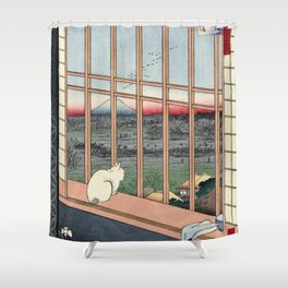 Utagawa Hiroshige Japanese Woodblock Cat Print Shower Curtain