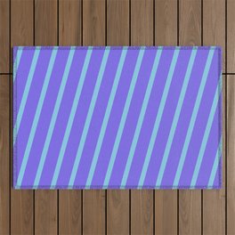 [ Thumbnail: Medium Slate Blue and Sky Blue Colored Lined/Striped Pattern Outdoor Rug ]