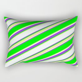 [ Thumbnail: Lime, Tan, Mint Cream & Purple Colored Lined Pattern Rectangular Pillow ]