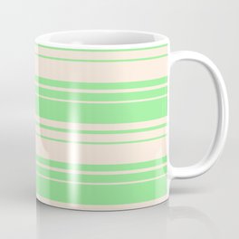 [ Thumbnail: Light Green and Beige Colored Stripes/Lines Pattern Coffee Mug ]