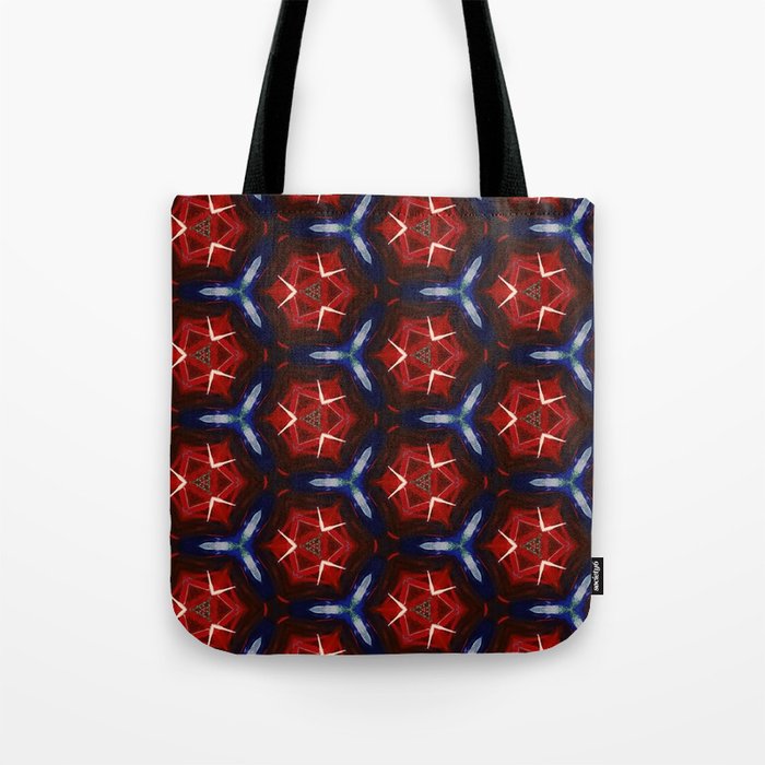 Modern, abstract geometric pattern in tamarillo, regent gray, milano red, cocoa brown, blue-gray, almond, Catalina blue Tote Bag