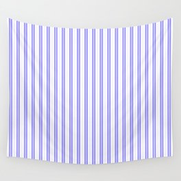 Royal Blue and White Narrow Vertical Vintage Provincial French Chateau Ticking Stripe Wall Tapestry