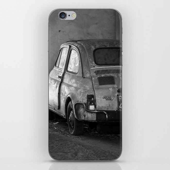 Dusty Italian Old Car | Black and White Rome Italy iPhone Skin