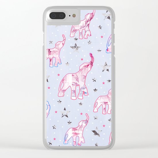 Cute Pastel Tone Elephants Stars Pattern Clear iPhone Case