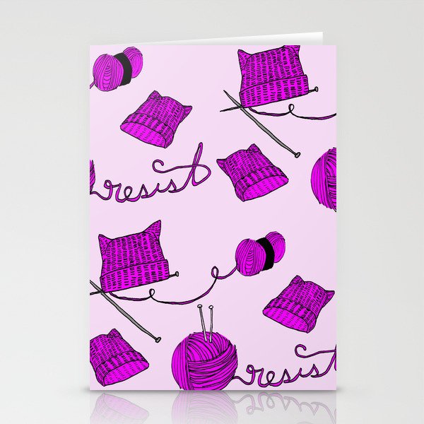 Resist with Pussy Hats and Knitting Needles Stationery Cards