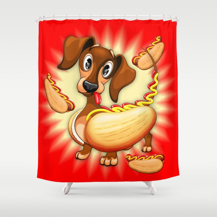 Dachshund Hot Dog Cute and Funny Character Shower Curtain
