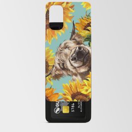Highland Cow with Sunflowers in Blue Android Card Case