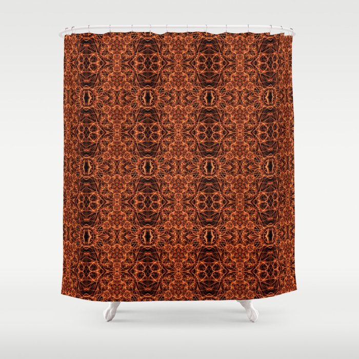 Liquid Light Series 35 ~ Orange Abstract Fractal Pattern Shower Curtain