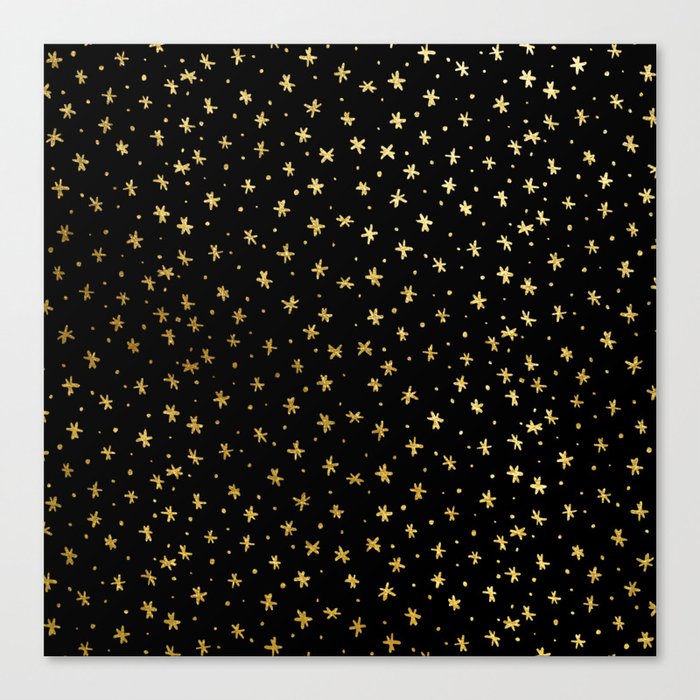 Snowflakes and dots - black and gold Canvas Print