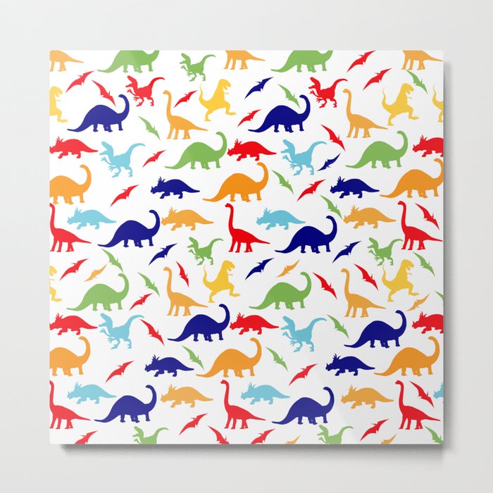 Colorful Dinosaurs Pattern Metal Print