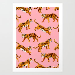 Bengal Tigers - Peachy Pink Art Print