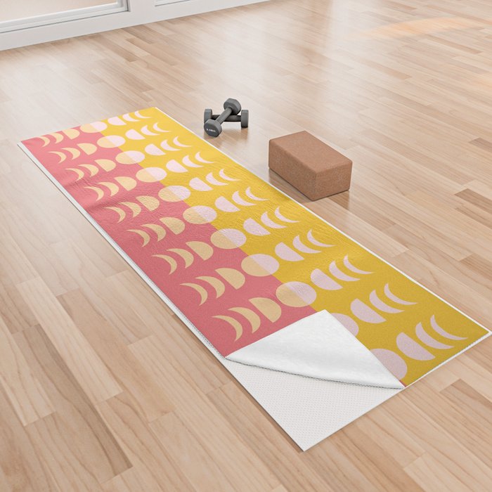Moon Phases 24 in Coral Beige Mustard Pale Pink Yoga Towel