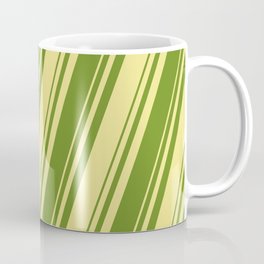 [ Thumbnail: Tan & Green Colored Lines Pattern Coffee Mug ]