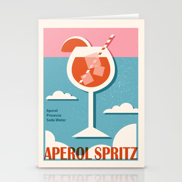 Aperol Spritz recipe, Cocktail, Retro 70s, Aesthetic art, Alcohol poster, Exhibition print, Mid century modern Stationery Cards