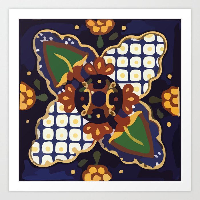 Ornamental floral classic mexican talavera tile Art Print