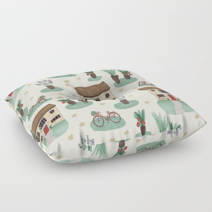 Cute Italian Houses and Floral Bicycles   Floor Pillow