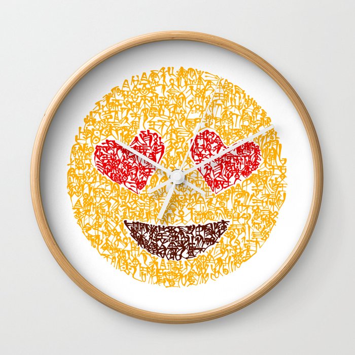 Emoji Calligraphy Art Smiling Face With Heart Eyes Wall Clock By Uristar Society6