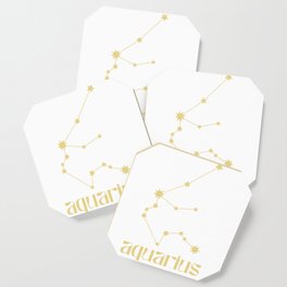 Aquarius Sign Star Constellation Art, Retro Groovy Gold Font, Wall Decor Coaster