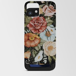 Roses and Poppies Bouquet on Charcoal Black iPhone Card Case