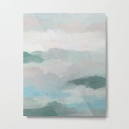 Cloudy Sunset - Sage Green Sky Blue Blush Pink Abstract Nature Sky Wall Art, Water Painting Print Metal Print | Bedroomart, Stylishandtrendy, Highfashionart, Abstractpainting, Abstractartprint, Painting, Calmandserene, Brushstrokes, Oil, Abstract 