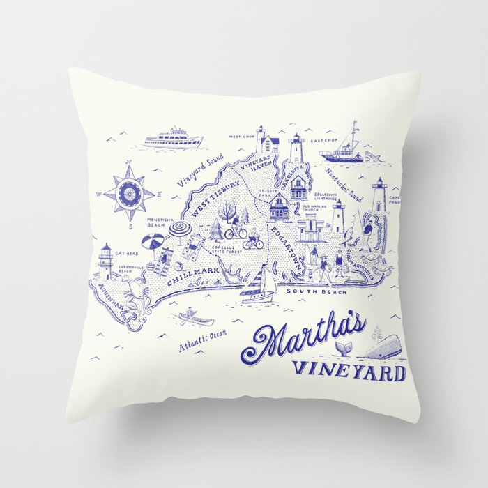 Martha's Vineyard Map Throw Pillow