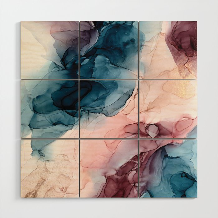 Pastel Plum Deep Blue Blush And Gold Abstract Painting Wood Wall Art By Elizabethschulz Society6
