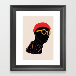 Feel shook black portrait with yellow glasses and red hat Framed Art Print