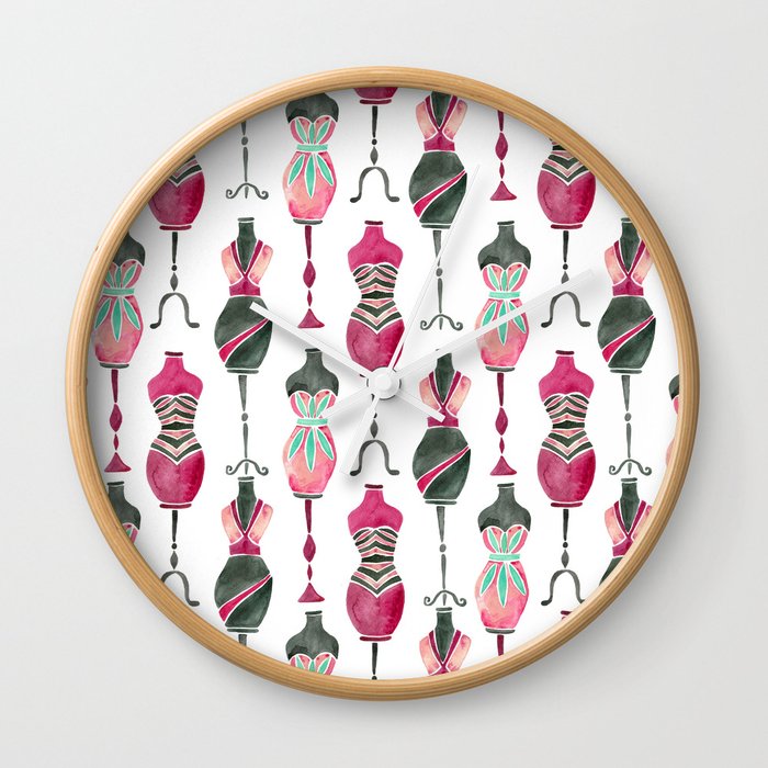 Vintage Dress Forms Pink Black Palette Wall Clock By Catcoq