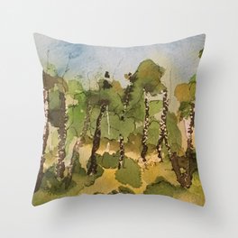 In a Birchy Mood Throw Pillow | Painting, Landscape, Nature 