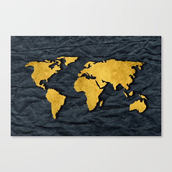 Metallic Gold Leaf Map on paper Canvas Print