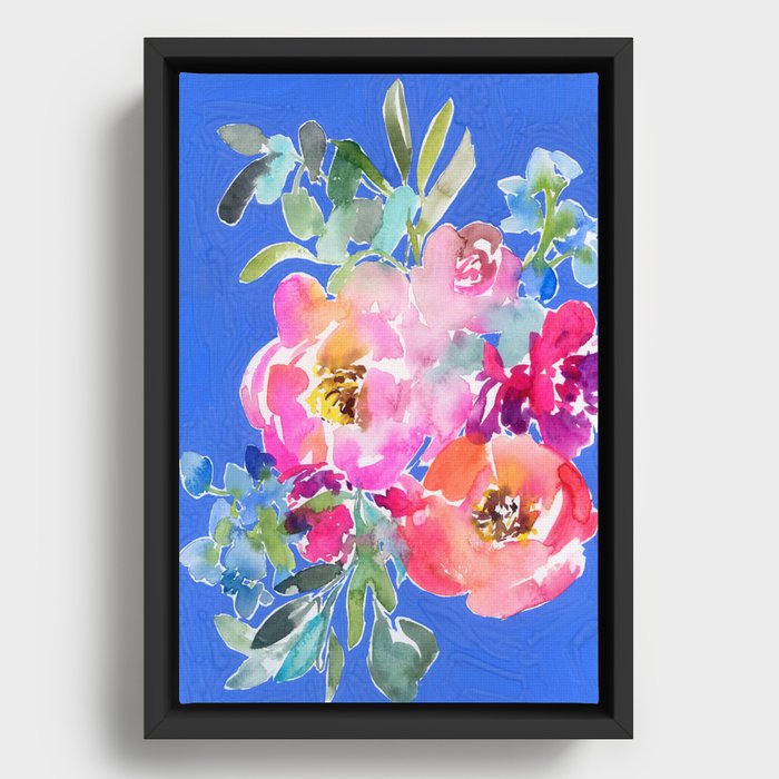 peony bouquet in vivid blue Framed Canvas