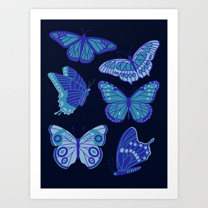 Texas Butterflies – Blue on Navy Art Print