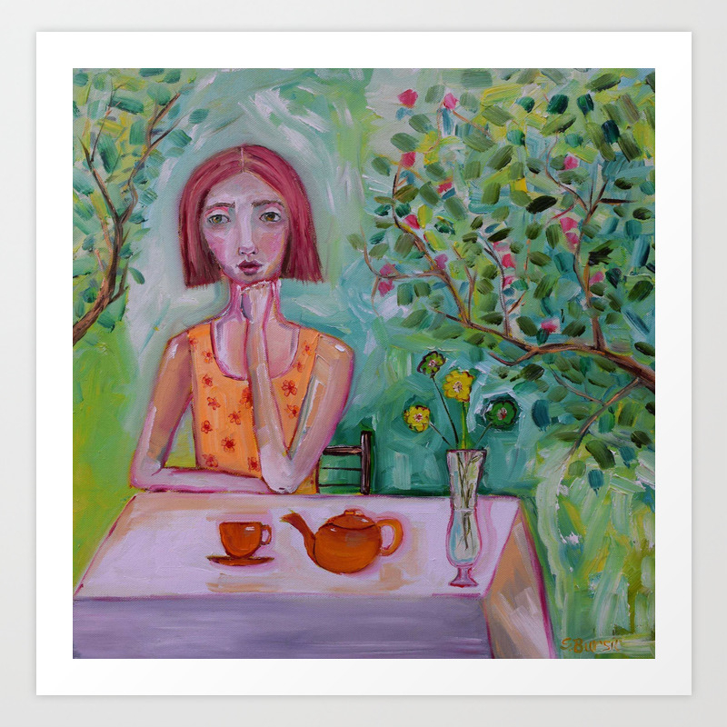 Lady In The Garden Having Tea Impressionist Painting Figurative
