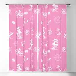 Pink And White Silhouettes Of Vintage Nautical Pattern Blackout Curtain