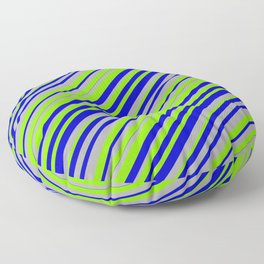 [ Thumbnail: Chartreuse, Blue, and Dark Gray Colored Lined Pattern Floor Pillow ]
