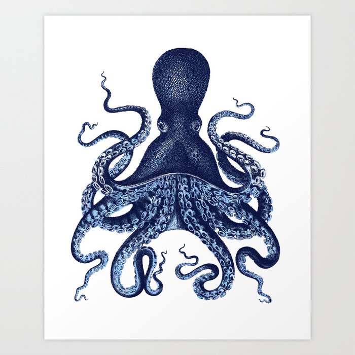 Watercolor blue vintage octopus Kunstdrucke