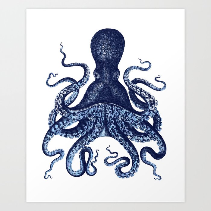 Watercolor blue vintage octopus Kunstdrucke Watercolor blue vintage octopus Kunstdrucke
