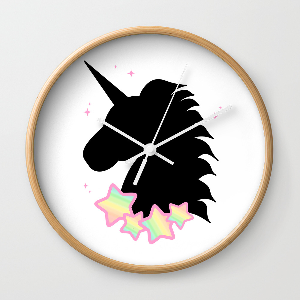 Cute Fantasy Black Unicorn Silhouette With Rainbow Stars Wall