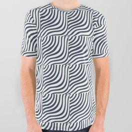 Navy Blue Striped Shells Pattern All Over Graphic Tee