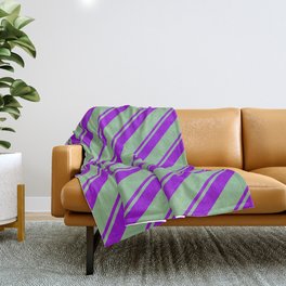 [ Thumbnail: Dark Violet and Dark Sea Green Colored Lines Pattern Throw Blanket ]