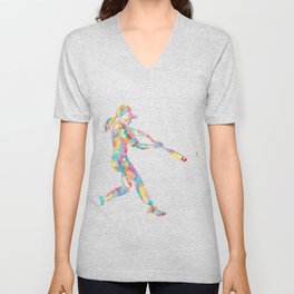 Girl baseball players art game play sport print watercolor V Neck T Shirt