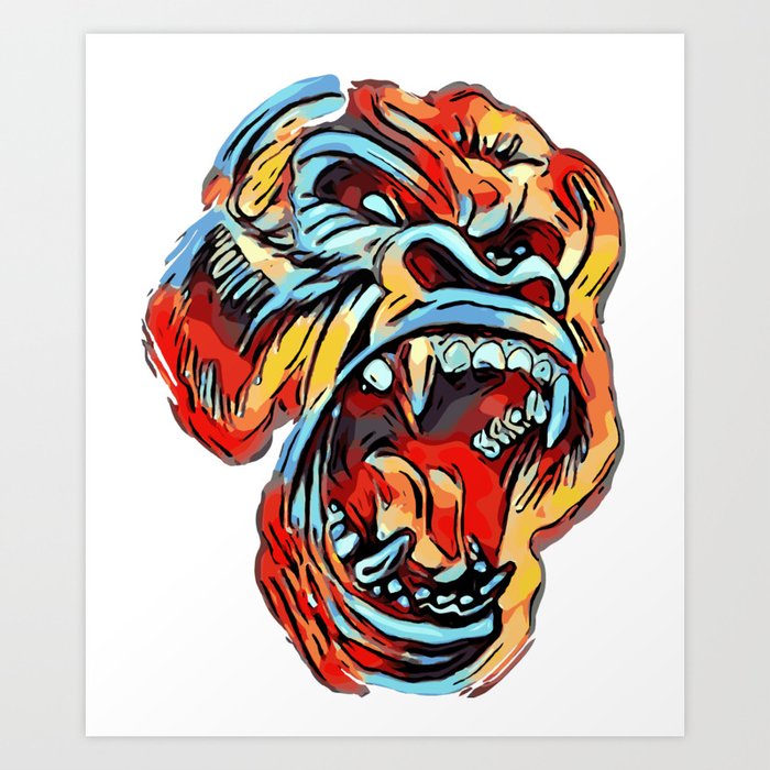 Colorful Silverback Gorilla Red Blue Yellow Scary Ape Art Print