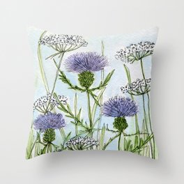 Thistle White Lace Watercolor Throw Pillow