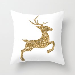 Golden Yellow Faux Glitter Texture Leaping Deer Shape (Not Real Glitter) Throw Pillow